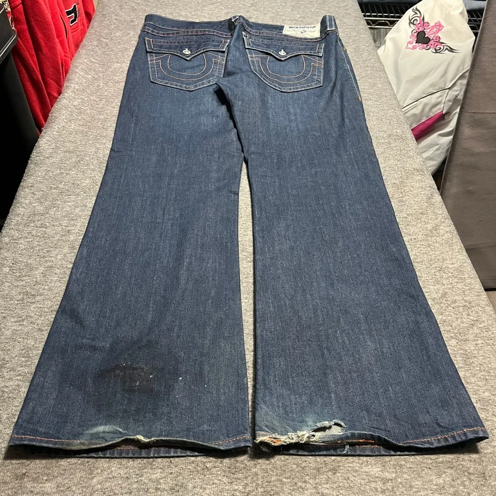 True Religion Joey Big T Bootcut Jeans Dark Wash Orange Stitch Made in USA 38x36